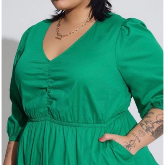 🆕 Green Midi Cotton Poplin Tiered Dress 3 3X 22 24 NWT Torrid New! - Picture 2 of 6
